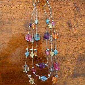 Silver Multi-Strand Necklace with Colorful Beads